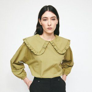 Olive Ruffle Collar Women's Top